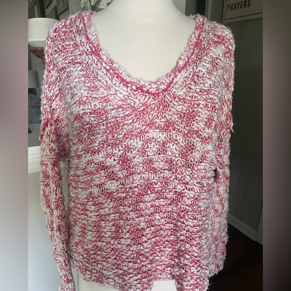 Free People red white chunky short sweater S